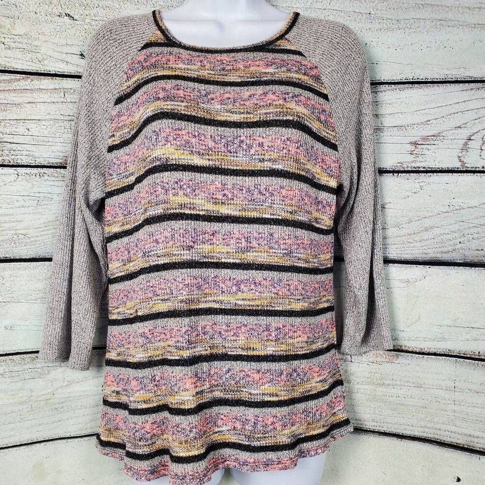 BKE Women's Striped Raglan Knit Top Size Large Multicolor Long Sleeve Pullover